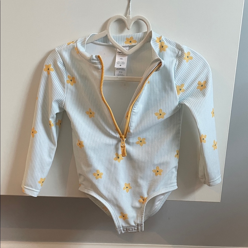 Carter's Blue Striped One Piece with Yellow Floral